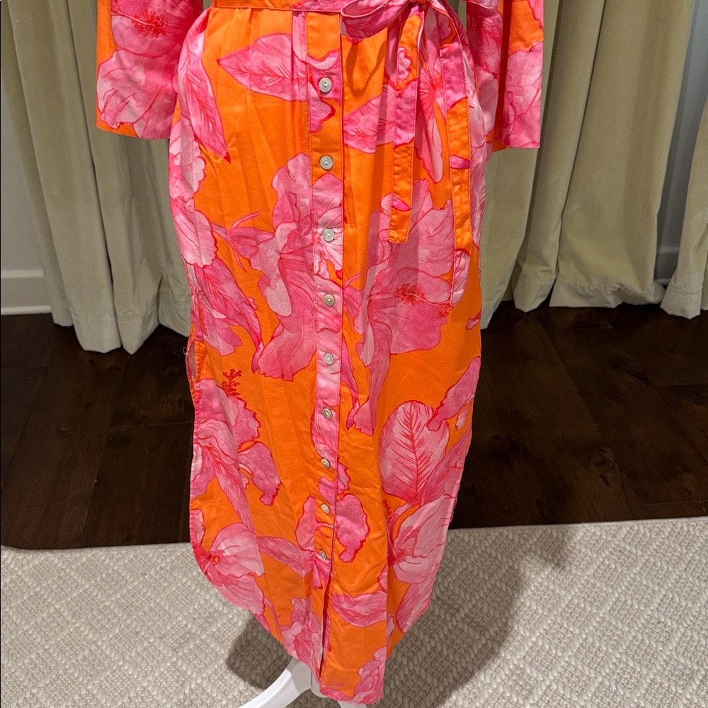 Finley - Women’s Alex Long Midi Shirt Dress Orange & Pink Floral - Size: XS - Picture 4 of 9